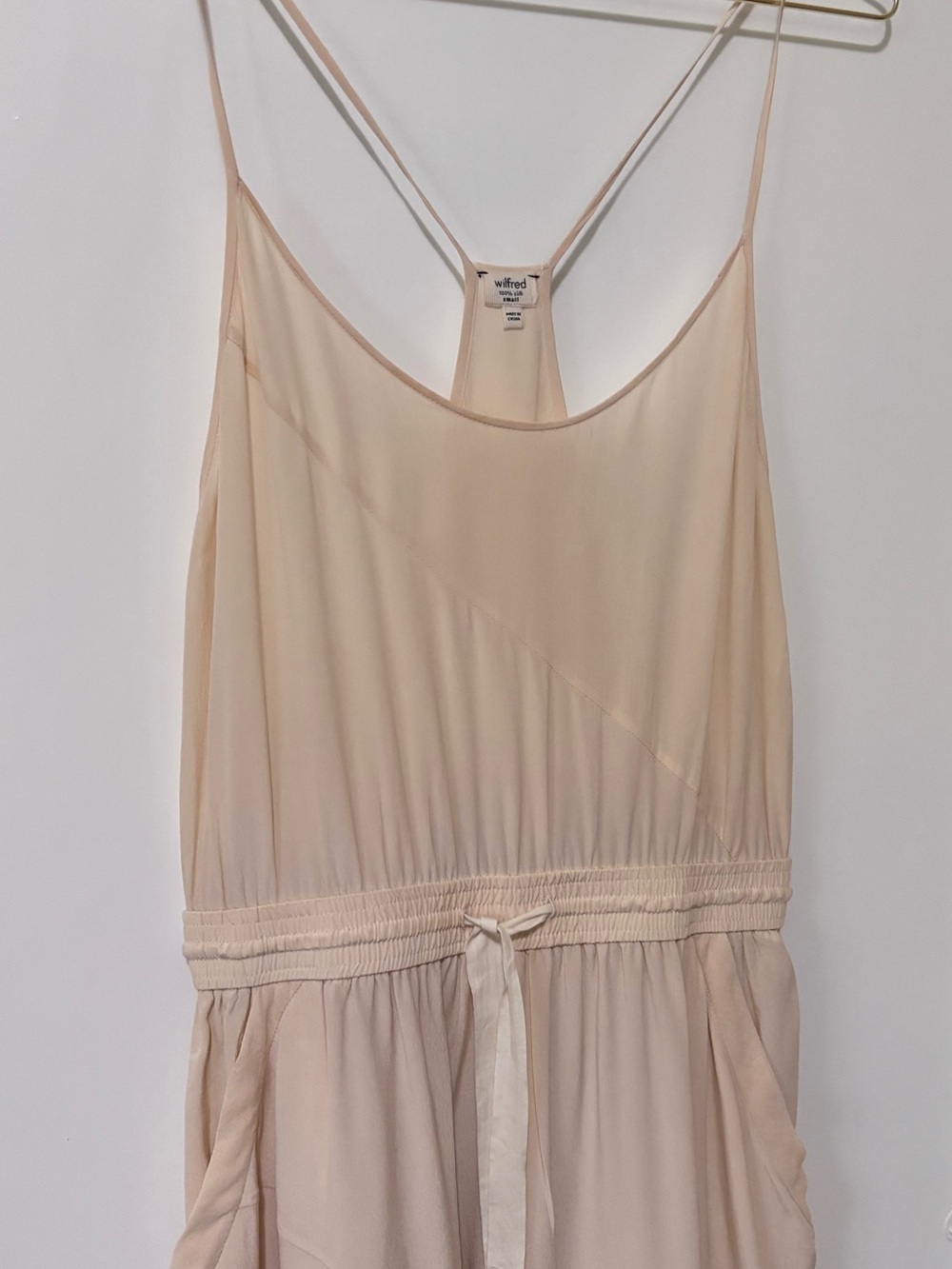 Wilfred| Aritzia| Cream 100% Silk Tie-Waist Sleeveless Flowy Midi Dress Sz S - Picture 2 of 8